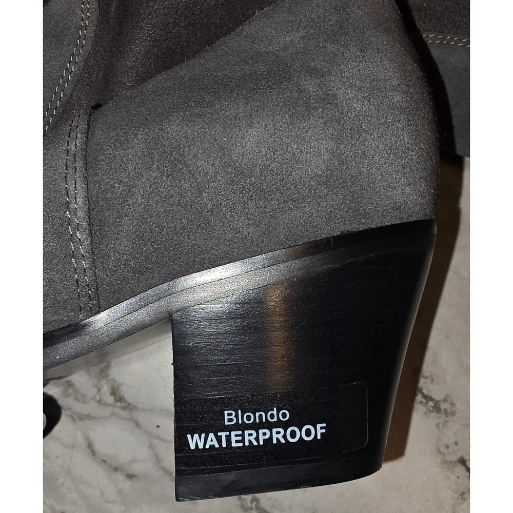 Blondo Waterproof Grey Suede Over The Knee Boots Pointed Toe Block Heel Sz 12M